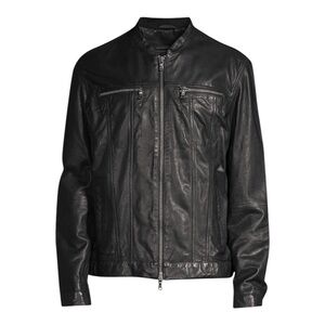 John Varvatos Star USA Black Lambskin leather band collar moto jacket.SZ XL